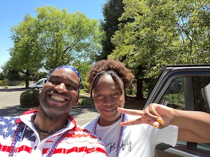Tech. Sgt. Kenneth Johnson, 9th Force Support Squadron community programming and partnership office non-commissioned officer in charge, and his sister, Janay, pose for a photo July 4, 2021, at Johnson’s church.