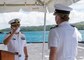 APRA HARBOR, Guam (Sept. 11, 2021) Cmdr. Brian Bungay, from Modesto, Calif., left, relieves Cmdr. Stacy Wuthier, from Denver, Colo., as commanding officer of Independence-variant littoral combat ship USS Jackson (LCS 6) during a change of command ceremony on the flight deck aboard Jackson.