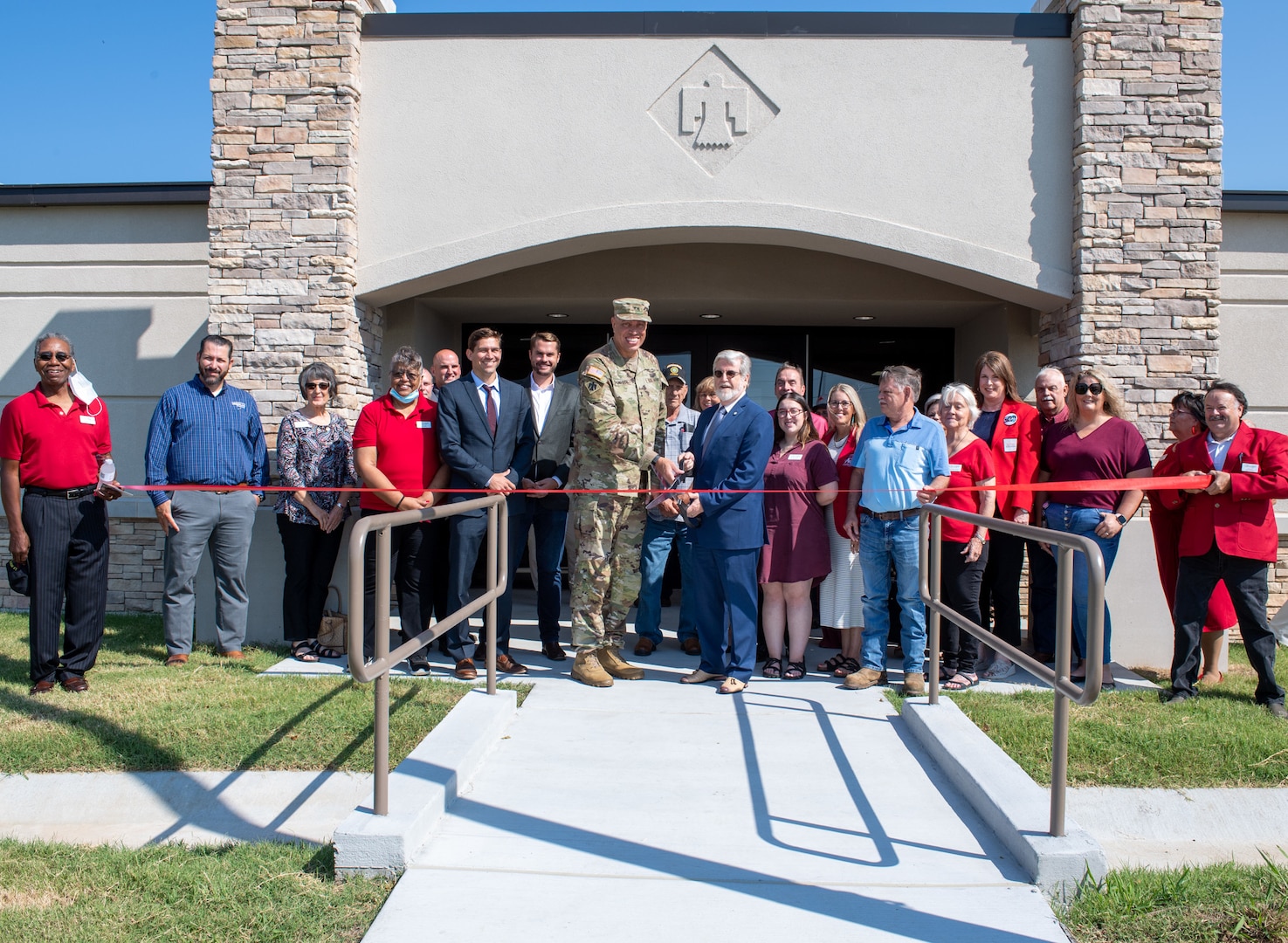 The Oklahoma Army National Guard held a ribbon cutting ceremony to commemorate the reopening of the newly renovated Readiness Center in Okmulgee, Oklahoma, Tuesday, Sept. 7, 2021.

The more than 24 thousand square foot building, home to 777th Aviation Support Battalion, 345th Combat Sustainment Support Battalion, 90th Troop Command, closed in June 2020 to undergo $6.3 million in renovations. (Oklahoma National Guard photo by Leanna Maschino)