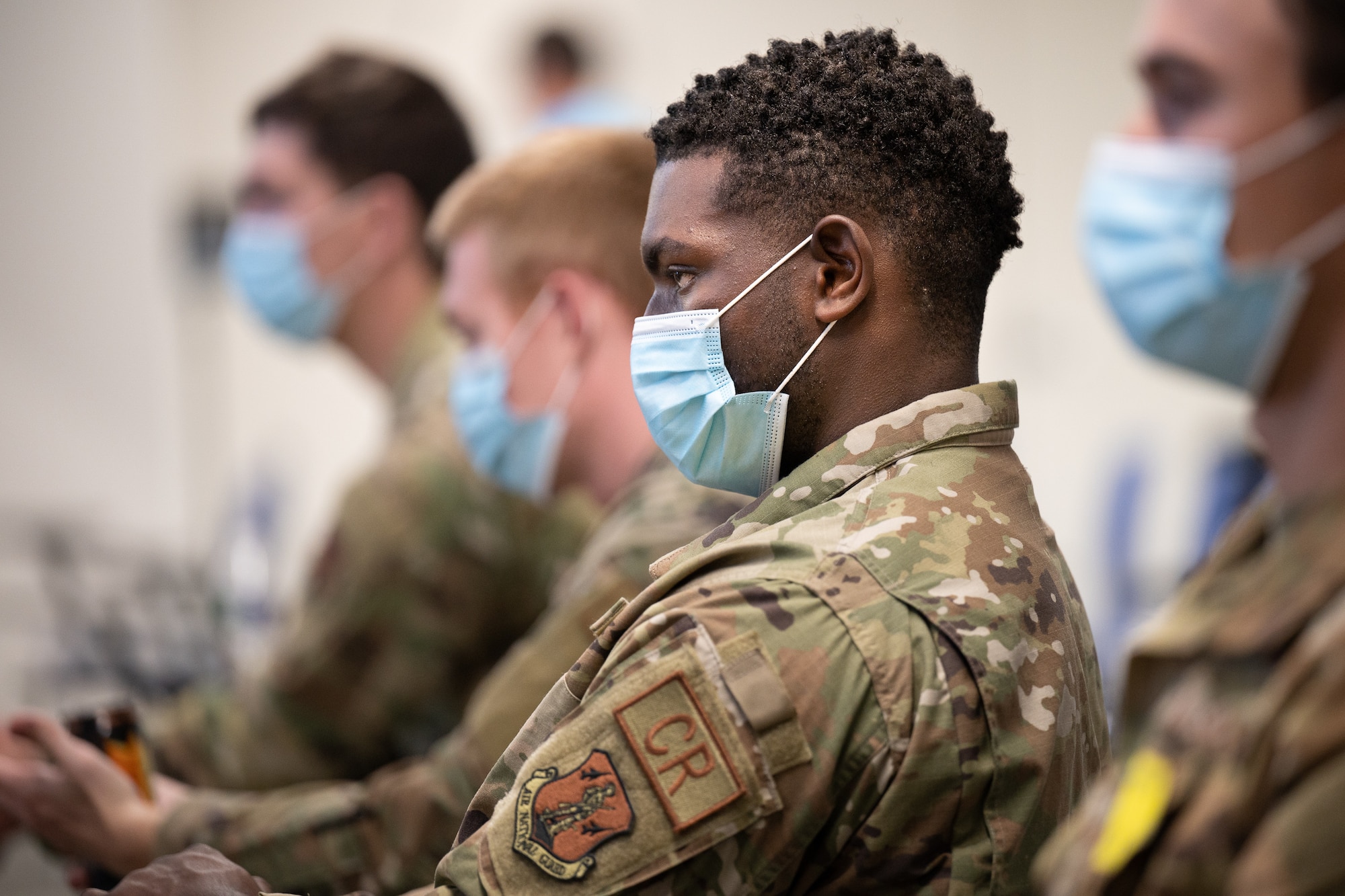 Staff Sgt. Keontay Curry, a communications specialist in the Kentucky Air National Guard, reports to Baptist Hospital East in Louisville, Ky., Sept. 14, 2021, to provide logistical support to medical staff struggling to keep pace with the rising number of critically ill COVID patients. He is one of 45 Airmen, all of whom volunteered for the mission, who will serve at the hospital as long as needed. The group is part of 310 Kentucky Army and Air National Guard Soldiers and Airmen who were activated last week by Gov. Andy Beshear to provide non-clinical support to 21 hospitals across the Commonwealth. (U.S. Air National Guard photo by Lt. Col. Dale Greer)