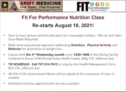 A flyer for the Fit For Performance Nutrition Class