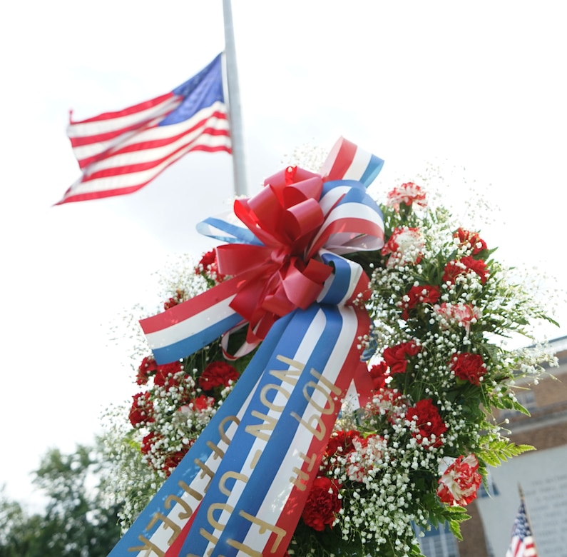 A wreath presented in honor of the Soldiers from 1st Battalion, 109th Field Artillery, who paid the ultimate sacrifice during the battalion's Memorial Ceremony on September 12, 2021, at the Kingston Armory in Kingston, Pa. The ceremony recognizes all of the Soldiers lost during the regiment's history, but pays special tribute to the 33 Soldiers lost during a train crash on Sept. 11, 1950 (U.S. Army photo by Sgt. 1st Class Matthew Keeler).