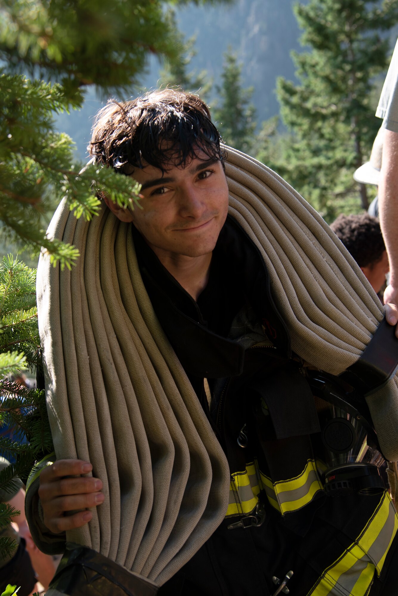 A local firefighter climbs the Manitou Incline.
