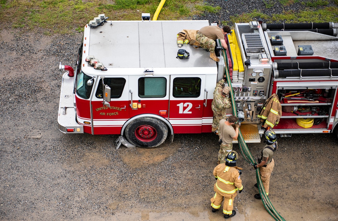 8 CES Firefighters train