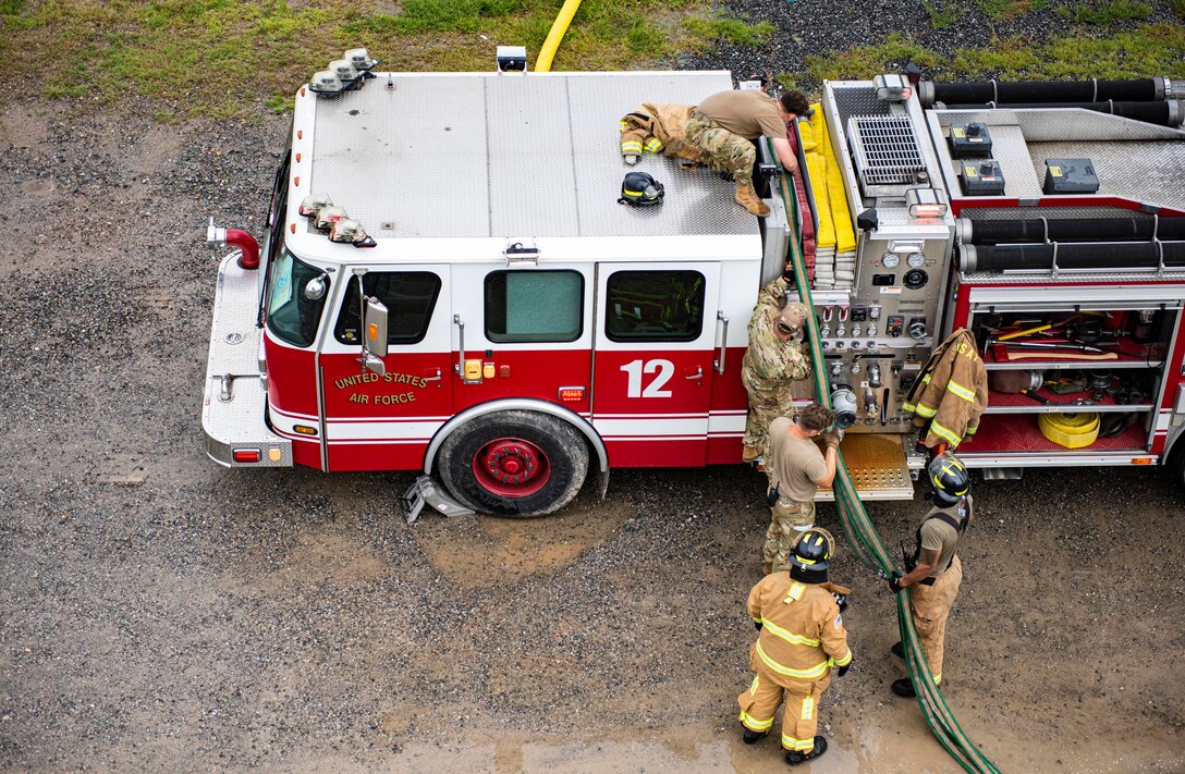 8 CES Firefighters train