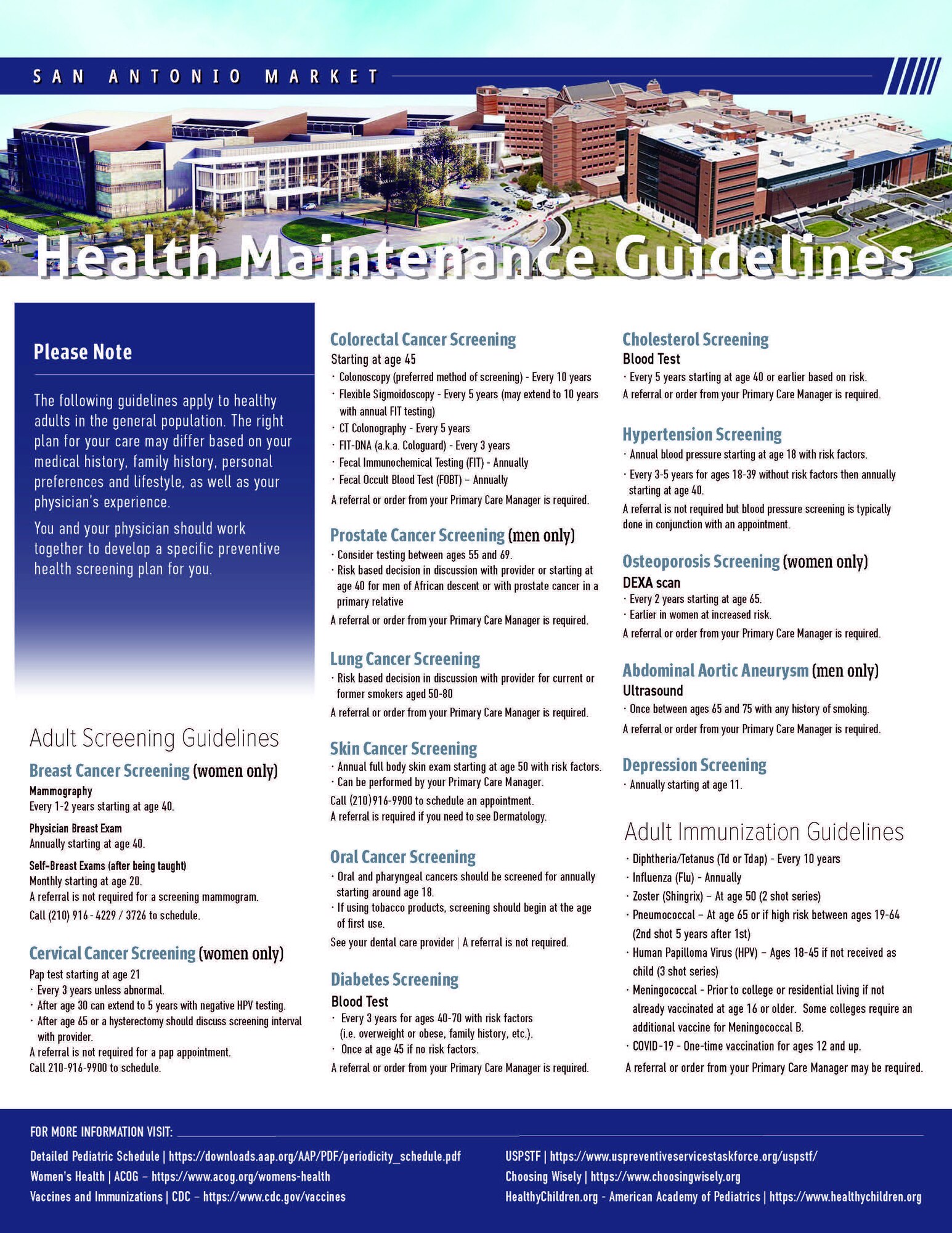 The San Antonio Market has developed a comprehensive tool to help military beneficiaries understand the current recommended health maintenance guidelines.