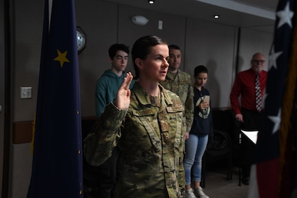 The 168th Wing gained a new Chaplain, 2nd Lt. Jennifer Pottinger, after serving as an Aerial Porter and Religious Affairs Airman since 2008. (U.S. Air National Guard photo by Senior Master Sgt. Julie Avey)
