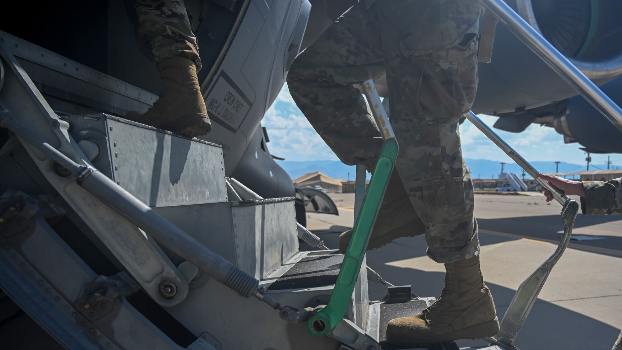 Airmen supporting exercise agile combat employment reaper from Holloman Air Force Base board a C-17 Globemaster III Sept. 8, 2021, Holloman AFB, New Mexico.