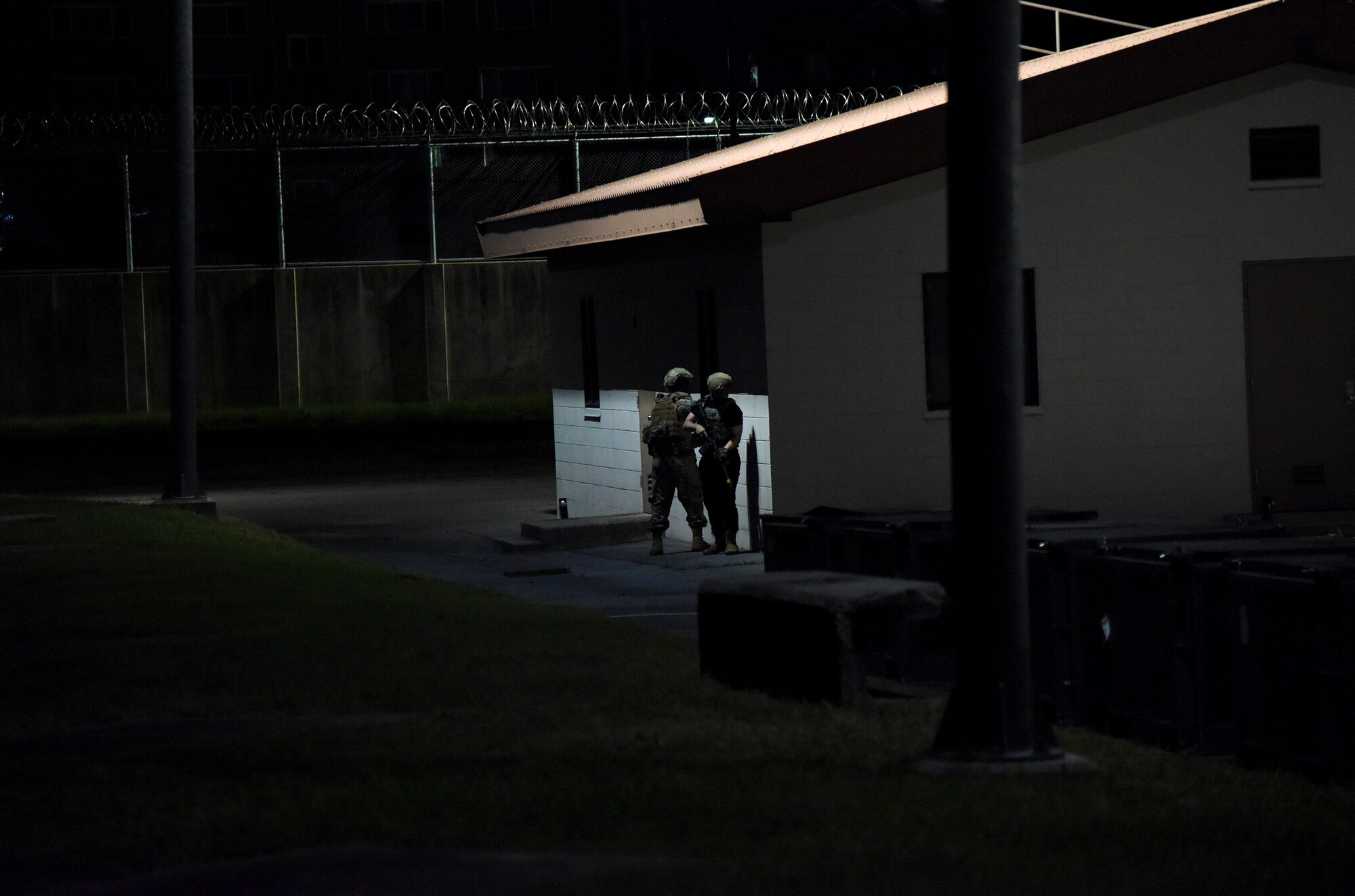 Airmen from the 51st Security Forces Squadron participate in various scenarios during a routine training event