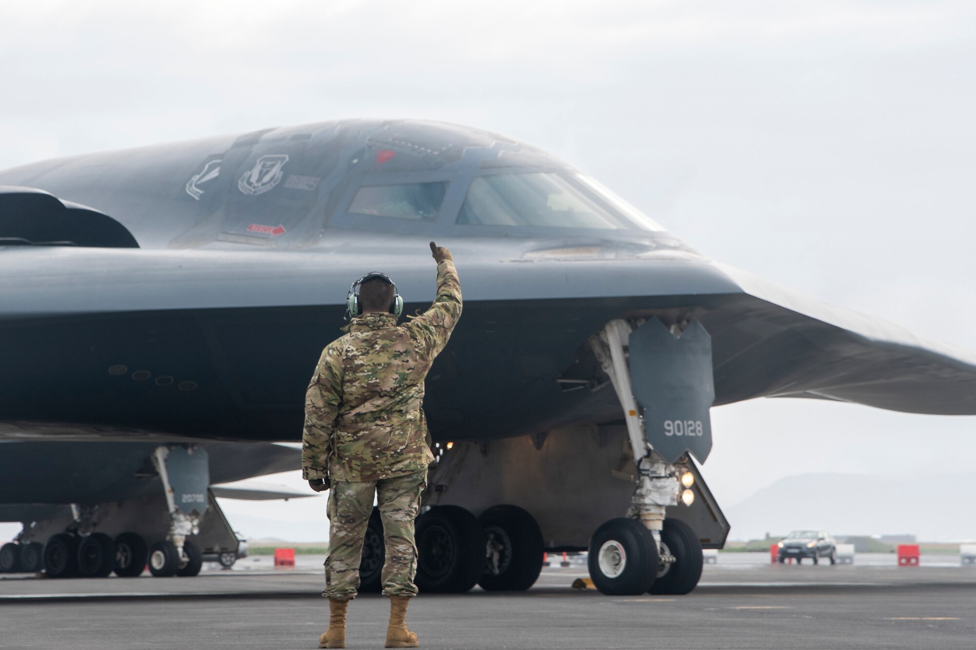 131st and 509th Bomb Wing crew chiefs prepare to launch three B-2 Spirit bombers Aug. 31, 2021, as part of a Bomber Task Force Europe deployment to Keflavik Air Base, Iceland. The total force exercise demonstrates U.S. capability for bomber agile combat employment and demonstrates America’s commitment to global security and stability. (U.S. Air National Guard photo by Master Sgt. John E. Hillier)