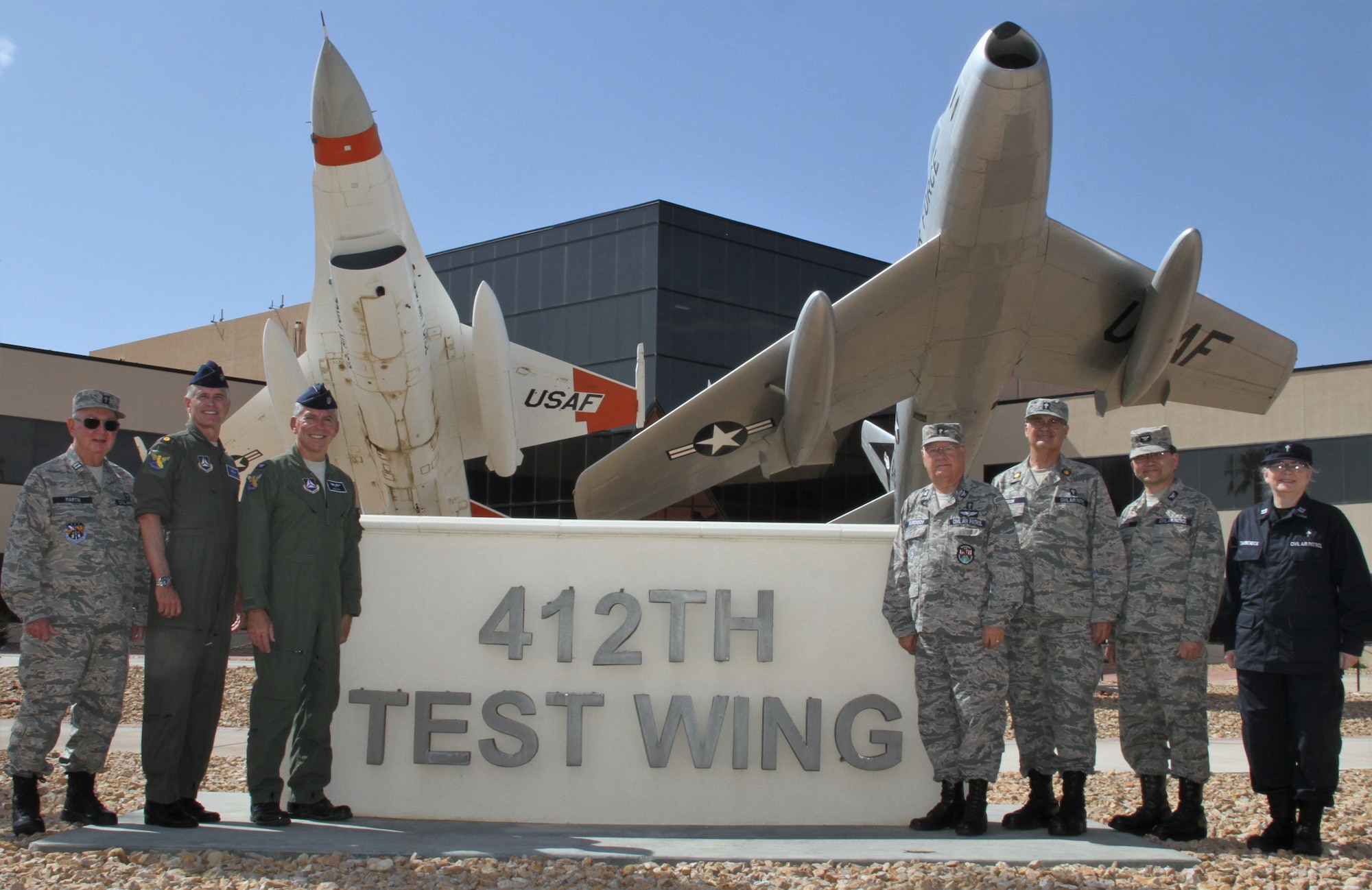 (From left) Chaplain (Capt.) Ronald Martin; Maj. Mark Nickolson, San Diego Senior Squadron 57 commander; Col. Ross Veta, California Wing commander; Chaplain (Col.) John Murdoch, national chief of chaplains emeritus; Chaplain (Maj.) Michael Morison, California Wing chaplain; Col. George Ishikata, Pacific Region commander; and Chaplain (Capt.) AnnaMae Taubeneck.