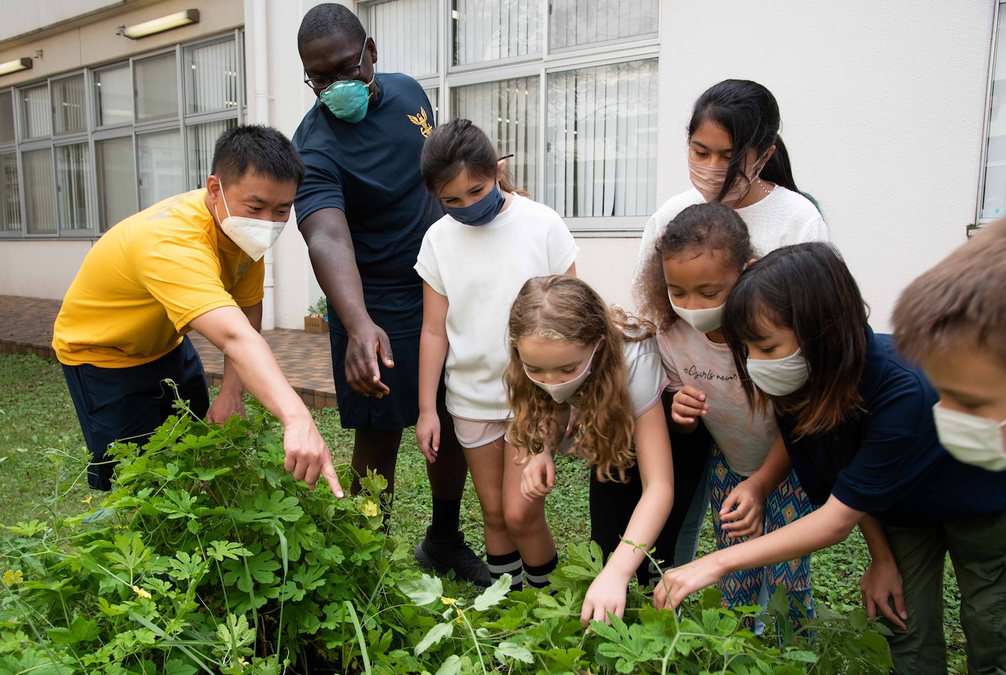 YOKOSUKA, Japan (Sept. 15, 2021) — Eleven Sailors from the Arleigh Burke-class guided missile destroyer USS The Sullivans (DDG 68) participate in a gardening project at the Sullivans School onboard Commander, Fleet Activities Yokosuka (CFAY). They worked together with 4th grade students to learn basic gardening skills. For more than 75 years, CFAY has provided, maintained, and operated base facilities and services in support of the U.S. 7th Fleet's forward-deployed naval forces, tenant commands, and thousands of military and civilian personnel and their families.