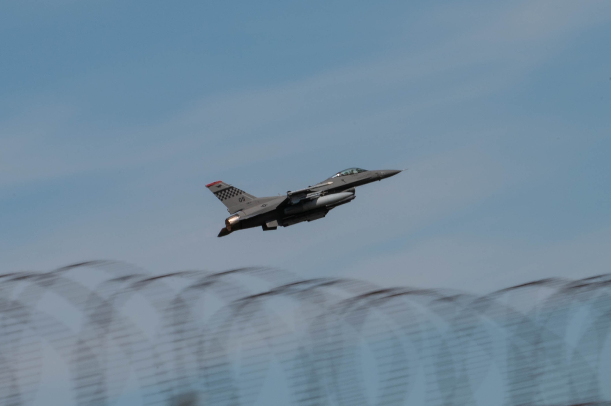 An F-16 Fighting Falcon takes off from Osan Air Base