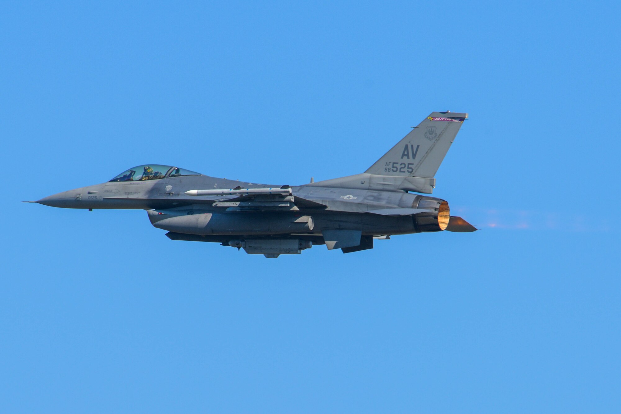 A U.S. Air Force F-16 Fighting Falcon assigned to the 510th Fighter Squadron takes off in preparation for exercise Agile Wyvern at Cerklje ob Krki Air Base, Slovenia, Sept. 8, 2021. The exercise was designed to show the capability to rapidly disperse F-16s, personnel and equipment to another location with the help of joint and allied partners. (U.S. Air Force photo by Senior Airman Brooke Moeder)