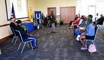 Command Sgt. Maj. Finis Dodson, command sergeant major, U.S. Army Space and Missile Defense Command, speaks during the University of Memphis, Tennessee, Tiger Battalion ROTC commissioning ceremony, Aug. 27. 2nd Lt. Diamon Thomas and 2nd Lt. Mitchell Wisdom commissioned from ROTC cadets to Army officers. (U.S. Army photo by Carrie David Campbell)