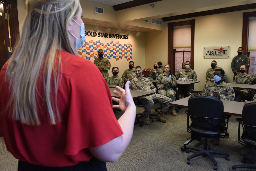 Laurin Kocurek, Abilene Chamber of Commerce vice president of operations and communications, talks about the opportunities in the local community in Abilene, Texas, Sept. 1, 2021.