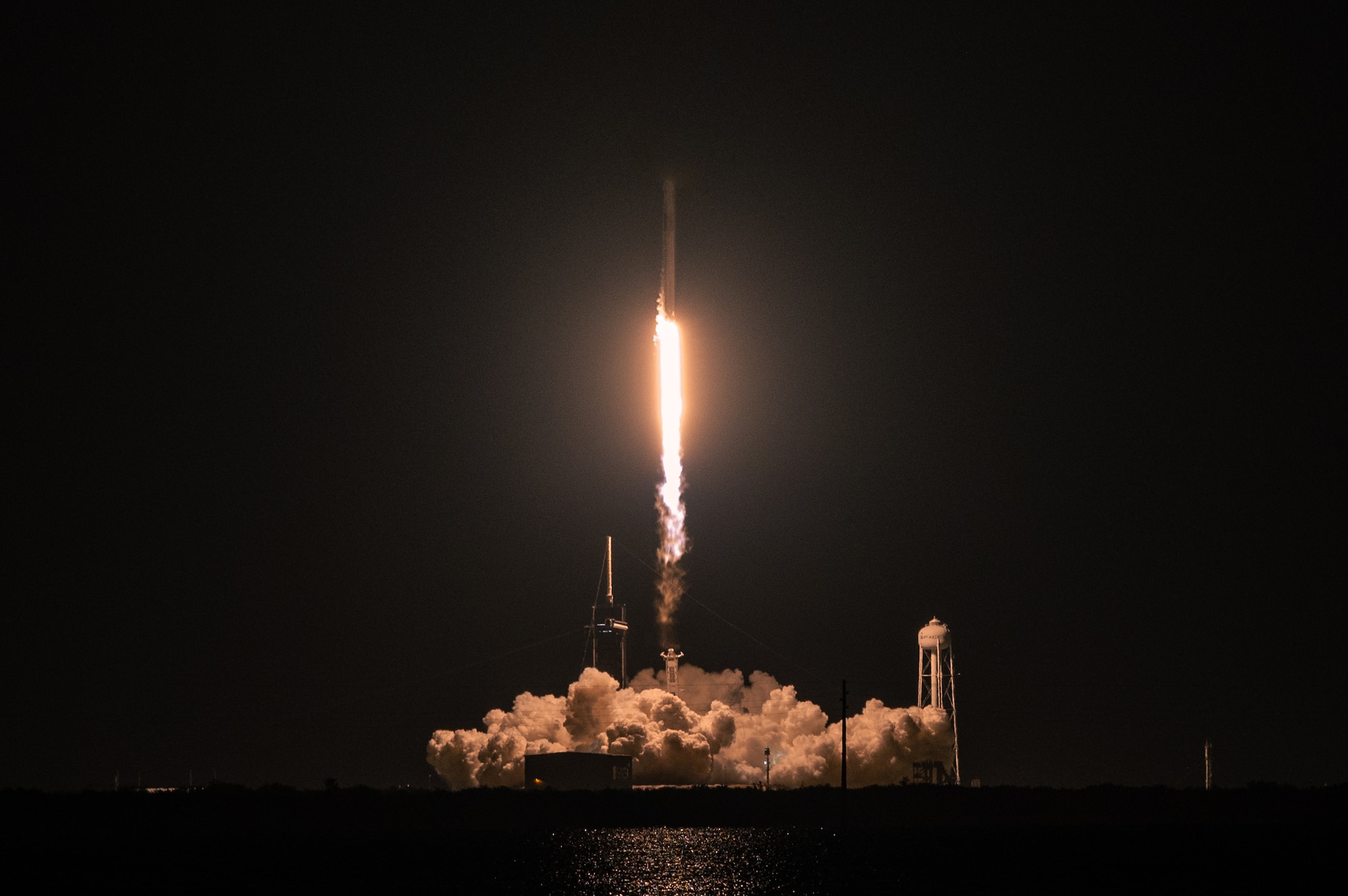 A Falcon 9 rocket launches Inspiration4 toward space Sept. 15, 2021, at Kennedy Space Center, Florida. Four private citizens were transported into orbit inside Space-X’s Dragon Resilience capsule. The crew, which is the first to be made up exclusively by private citizens, will orbit the Earth for three days. (U.S. Space Force photo by Airman 1st Class Thomas Sjoberg)