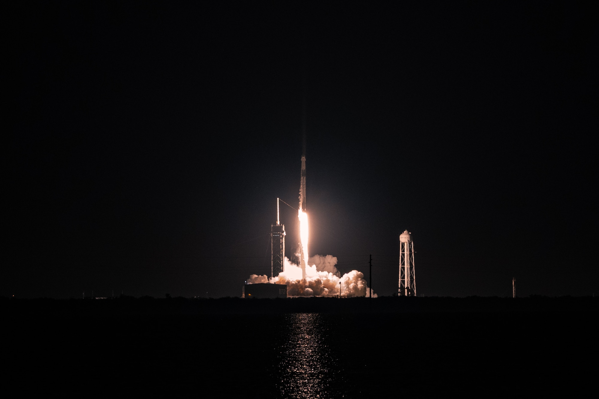 A Falcon 9 rocket launches Inspiration4 toward space Sept. 15, 2021, at Kennedy Space Center, Florida. Four private citizens were transported into orbit inside Space-X’s Dragon Resilience capsule. The crew, which is the first to be made up exclusively by private citizens, will orbit the Earth for three days. (U.S. Space Force photo by Airman 1st Class Thomas Sjoberg)