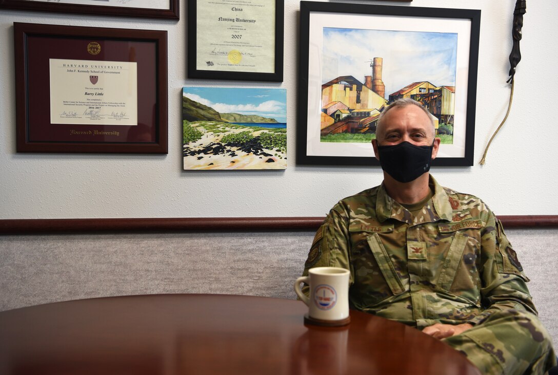 Col. Barry Little, vice commander of 20th Air Force, in his office at 20th Air Force Headquarters August 12, 2021. (U.S. Air Force photo by 1st Lt Emily Seaton)