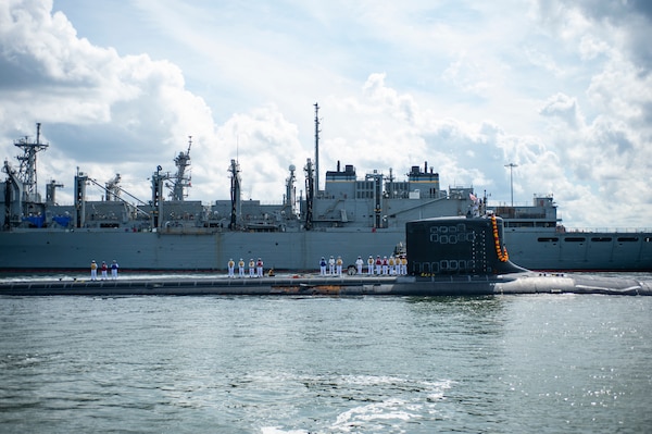 The Virginia-class fast-attack submarine USS New Mexico (SSN 779) returns to its homeport at Naval Station Norfolk, Sept. 15, 2021.