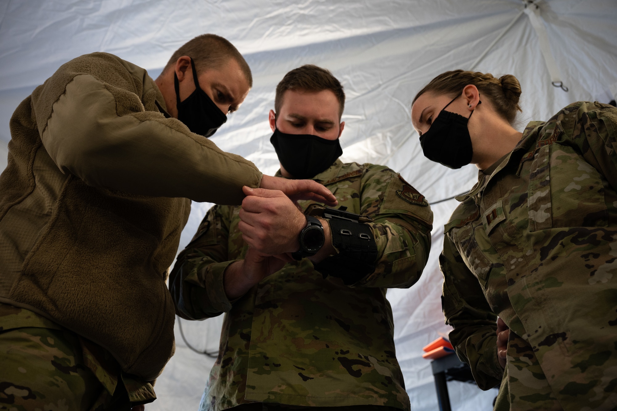 U.S. Airmen assigned to the 354th and 673rd Medical Group participate in a Capabilities-Based Assessment (CBA) at the Yukon Training Area, Sept. 14, 2021.