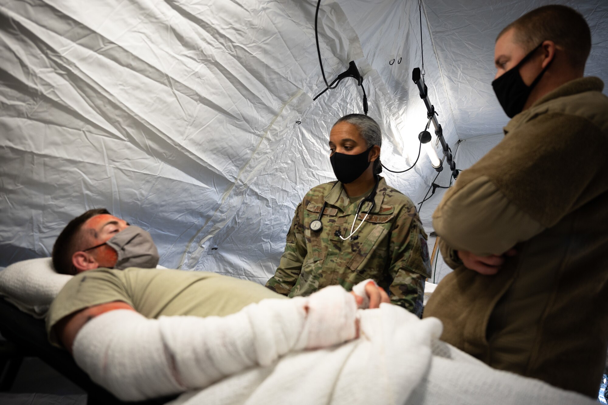 U.S. Airmen assigned to the 354th Fighter Wing and the 673rd Medical Group participate in a Capabilities-Based Assessment (CBA) at the Yukon Training Area, Sept. 14, 2021.