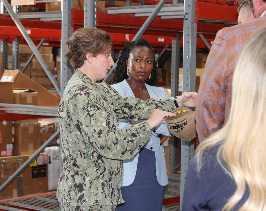Deputy Assistant Secretary of the U.S. Navy (Financial Operations) Office of the Assistant Secretary of the Navy (Financial Management and Comptroller) Ms. Mobola A. Kadiri and Special Assistant to the Commander Naval Supply Systems Command (NAVSUP) Capt. (Rear Adm. lower half select) Kristin Acquavella toured Naval Air Station North Island warehouse facility and discussed the organization’s Financial Improvement Audit Readiness (FIAR) efforts.