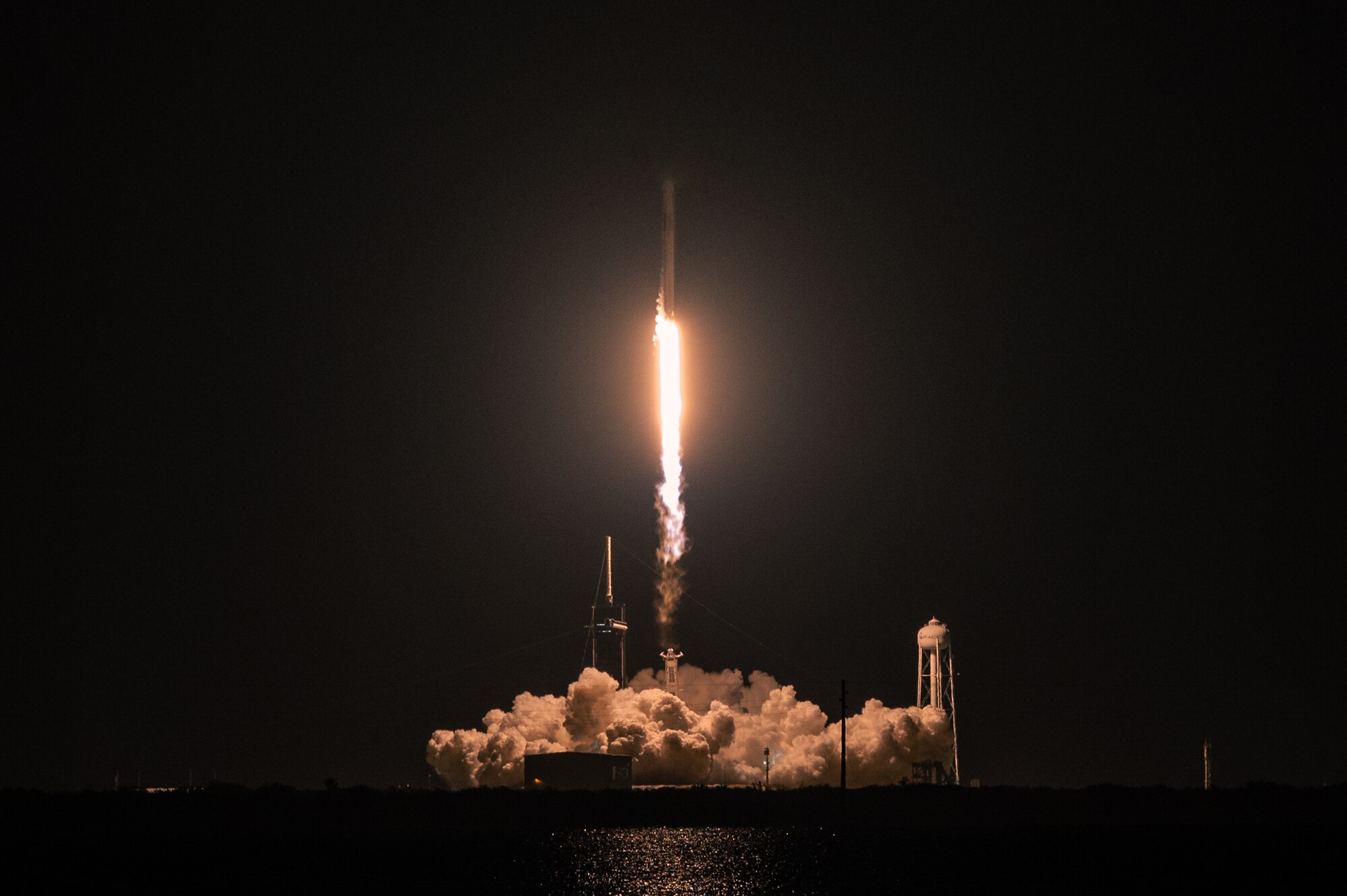 A Falcon 9 rocket launches Inspiration4 toward space Sept. 15, 2021, at Kennedy Space Center, Florida. Four private citizens were transported into orbit inside Space-X’s Dragon Resilience capsule. The crew, which is the first to be made up exclusively by private citizens, will orbit the Earth for three days. (U.S. Space Force photo by Airman 1st Class Thomas Sjoberg)