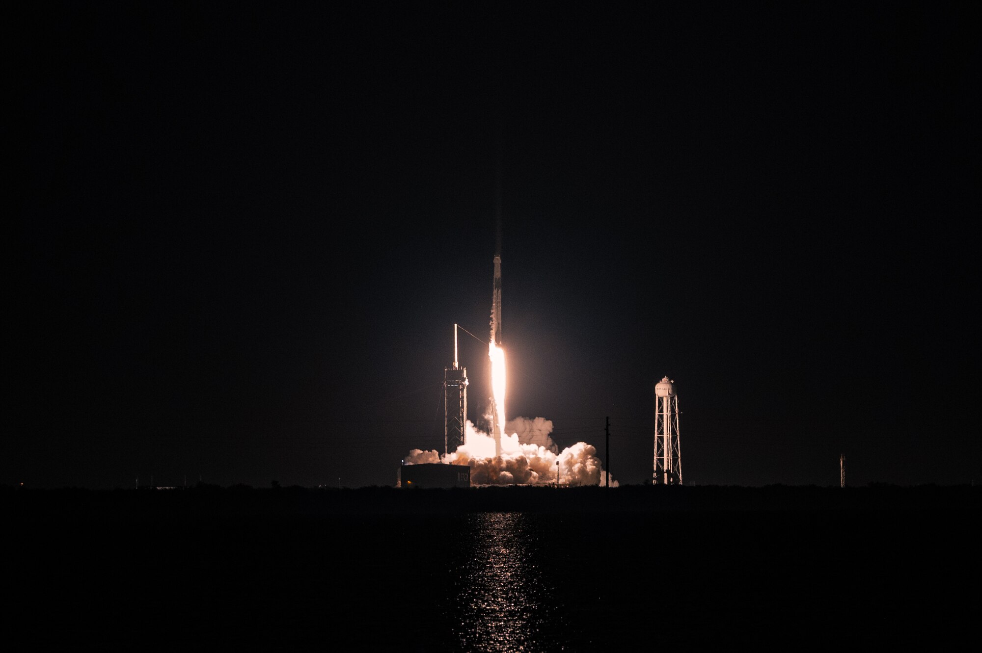 A Falcon 9 rocket launches Inspiration4 toward space Sept. 15, 2021, at Kennedy Space Center, Florida. Four private citizens were transported into orbit inside Space-X’s Dragon Resilience capsule. The crew, which is the first to be made up exclusively by private citizens, will orbit the Earth for three days. (U.S. Space Force photo by Airman 1st Class Thomas Sjoberg)