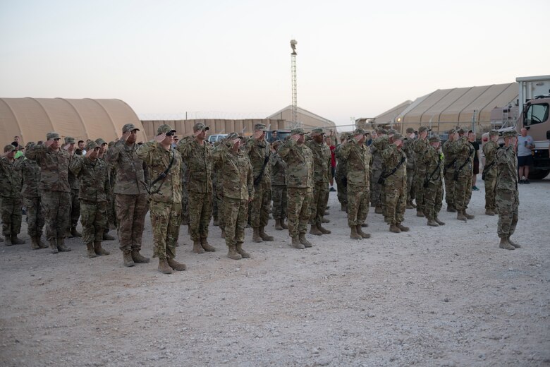 U.S. Airmen with the 332nd Air Expeditionary Wing participate in a 9/11 ceremony to pay respects to the 2,996 individuals who lost their lives 20 years ago in the 9/11 terrorist attacks.