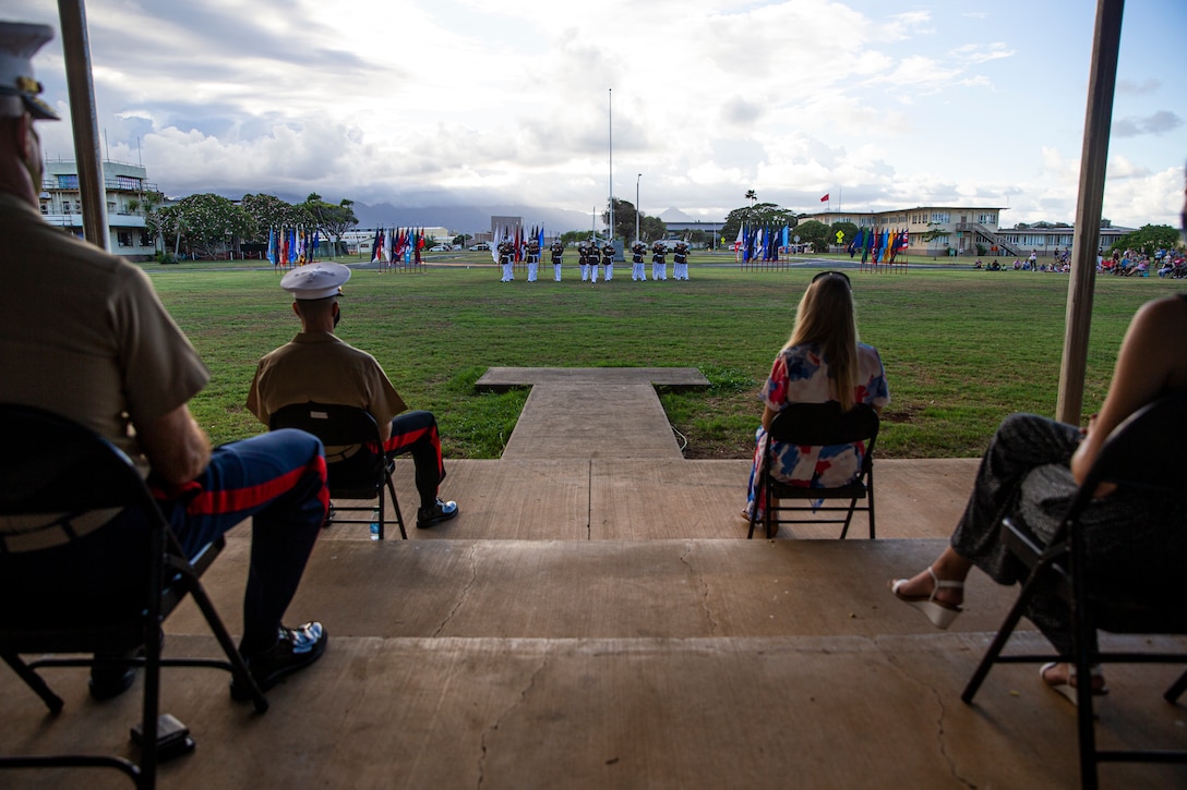 Marines with the Silent Drill Platoon perform during the Patriot’s Day Remembrance Ceremony at Marine Corps Base Hawaii, Sept. 11, 2021. The Patriot’s Day Ceremony is an all-day event that encourages reflection and recognition of the lives lost on September 11, 2001. (U.S. Marine Corps photo by Lance Cpl. Tanner D. Lambert)