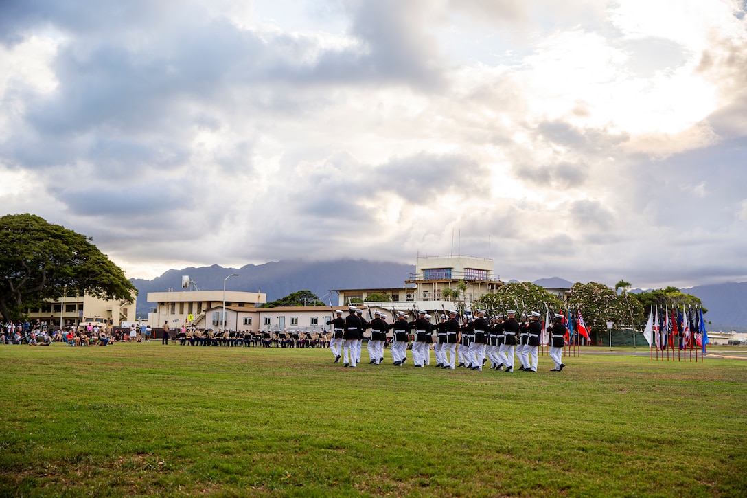 Marines with the Silent Drill Platoon perform during the Patriot’s Day Remembrance Ceremony at Marine Corps Base Hawaii, Sept. 11, 2021. The Patriot’s Day Ceremony is an all-day event that encourages reflection and recognition of the lives lost on September 11, 2001. (U.S. Marine Corps photo by Lance Cpl. Tanner D. Lambert)