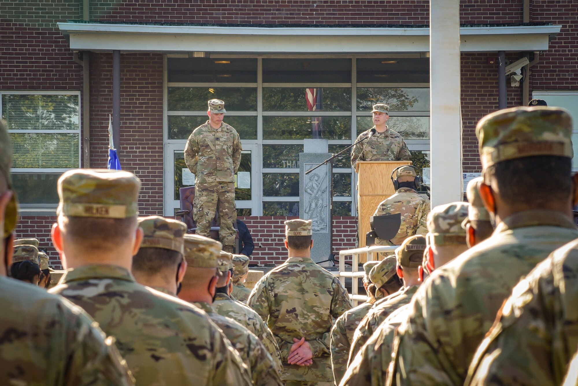A commander speaks to his troops.