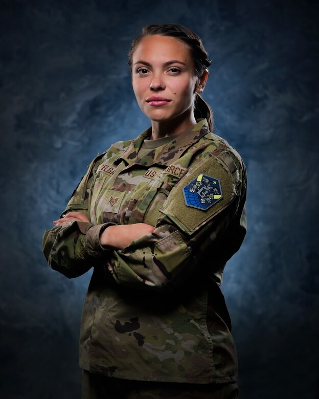 Staff Sgt. Cindy Delgado, 50th Contracting Squadron contract specialist, stands for portrait.