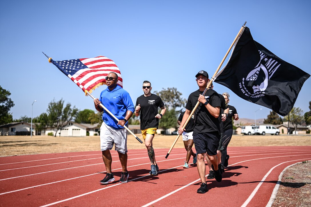 People run with flags.