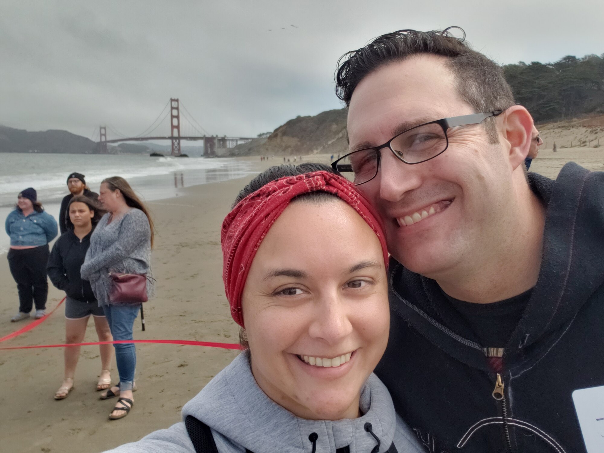 Christine Rodriguez and husband on San Francisco's Baker Beach.
