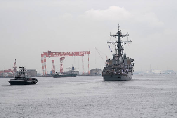 USS John S. McCain (DDG 56) departs Commander Fleet Activities Yokosuka (CFAY) while shifting its homeport to Naval Station Everett, Washington.