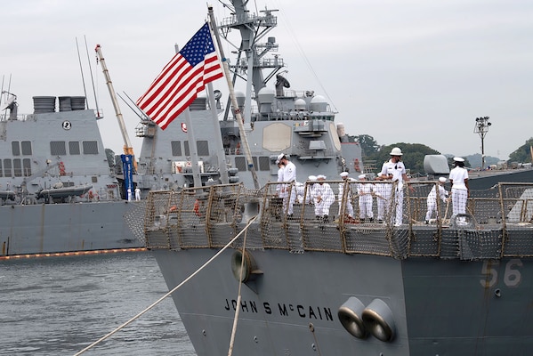 USS John S. McCain (DDG 56) departs Commander Fleet Activities Yokosuka (CFAY) while shifting its homeport to Naval Station Everett, Washington.