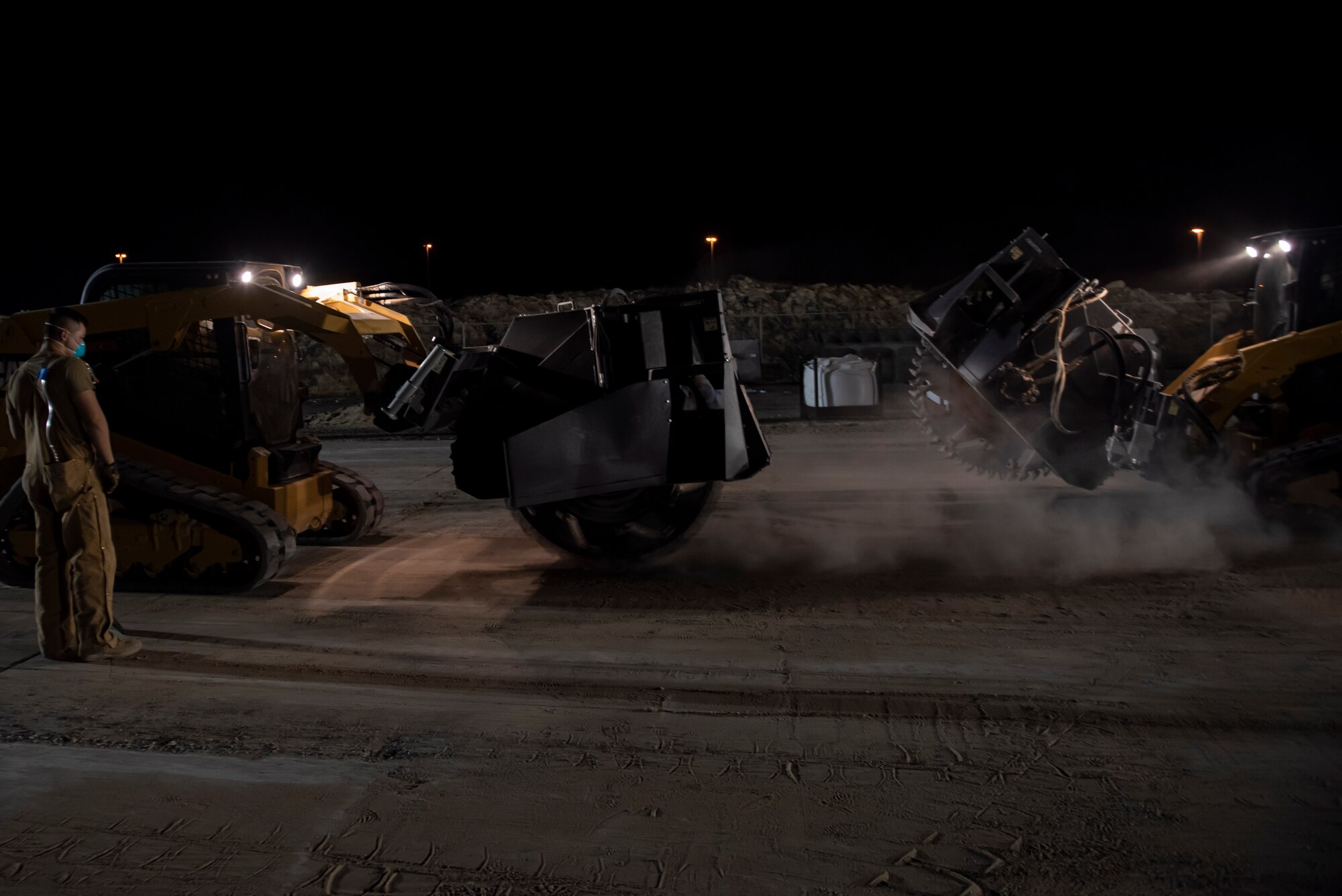 A photo of wheel saws cutting concrete.