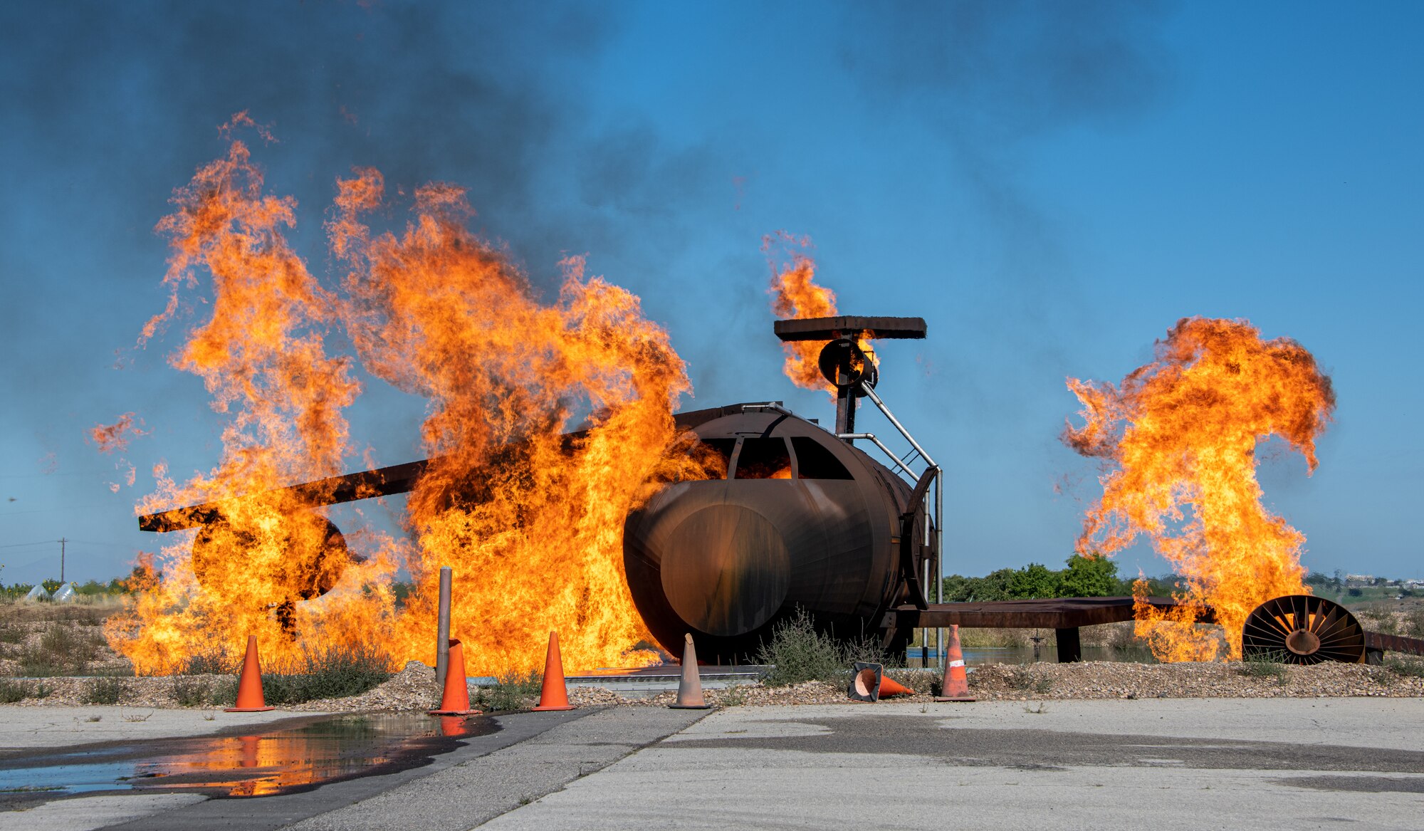 An aircraft is set on fire as part of an aircraft live-fire burn conducted by the 419th Civil Engineer Squadron at Hill Air Force Bas
