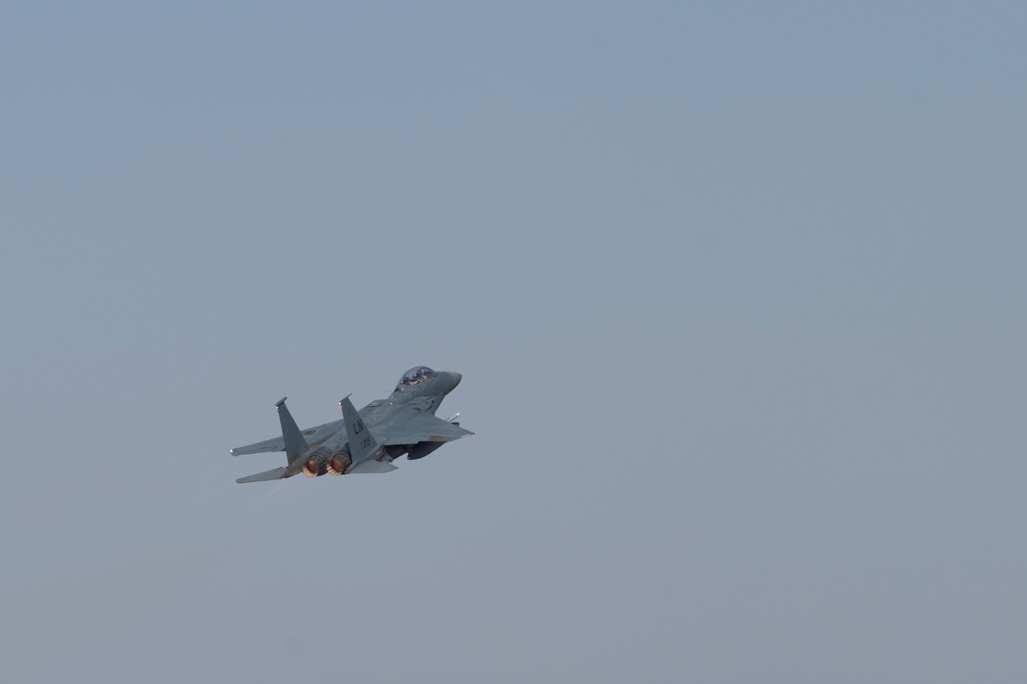 Four F-15E Strike Eagles assigned to the 332nd Air Expeditionary Wing take off in support of Bright Star