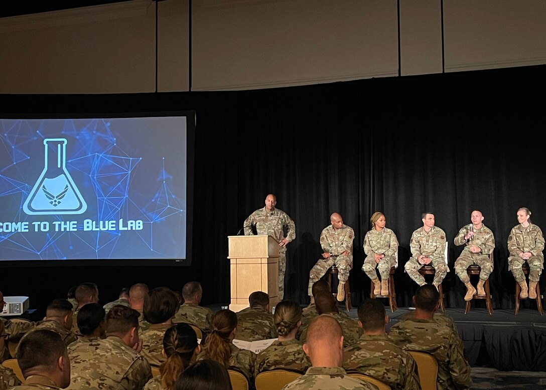 104th Fighter Wing members attend a conference at the Air Force Sergeants Association Professional Education and Development Symposium July 26, 2021, in Orlando Florida. During the symposium the 104th Fighter Wing members met with Air Force senior enlisted leaders and discussed ways that the Air and Space Forces plan to accelerate change.  (U.S. Air National Guard courtesy photo)