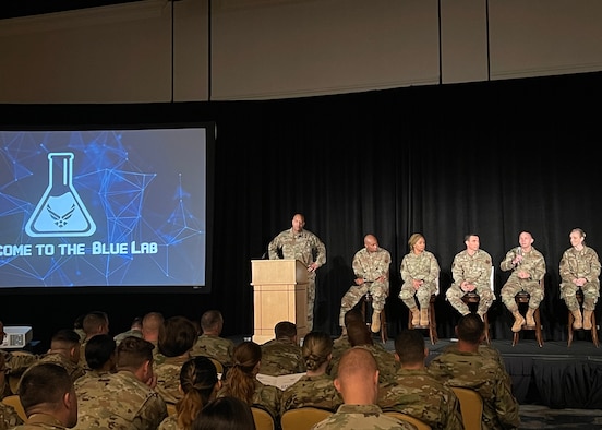104th Fighter Wing members attend a conference at the Air Force Sergeants Association Professional Education and Development Symposium July 26, 2021, in Orlando Florida. During the symposium the 104th Fighter Wing members met with Air Force senior enlisted leaders and discussed ways that the Air and Space Forces plan to accelerate change.  (U.S. Air National Guard courtesy photo)