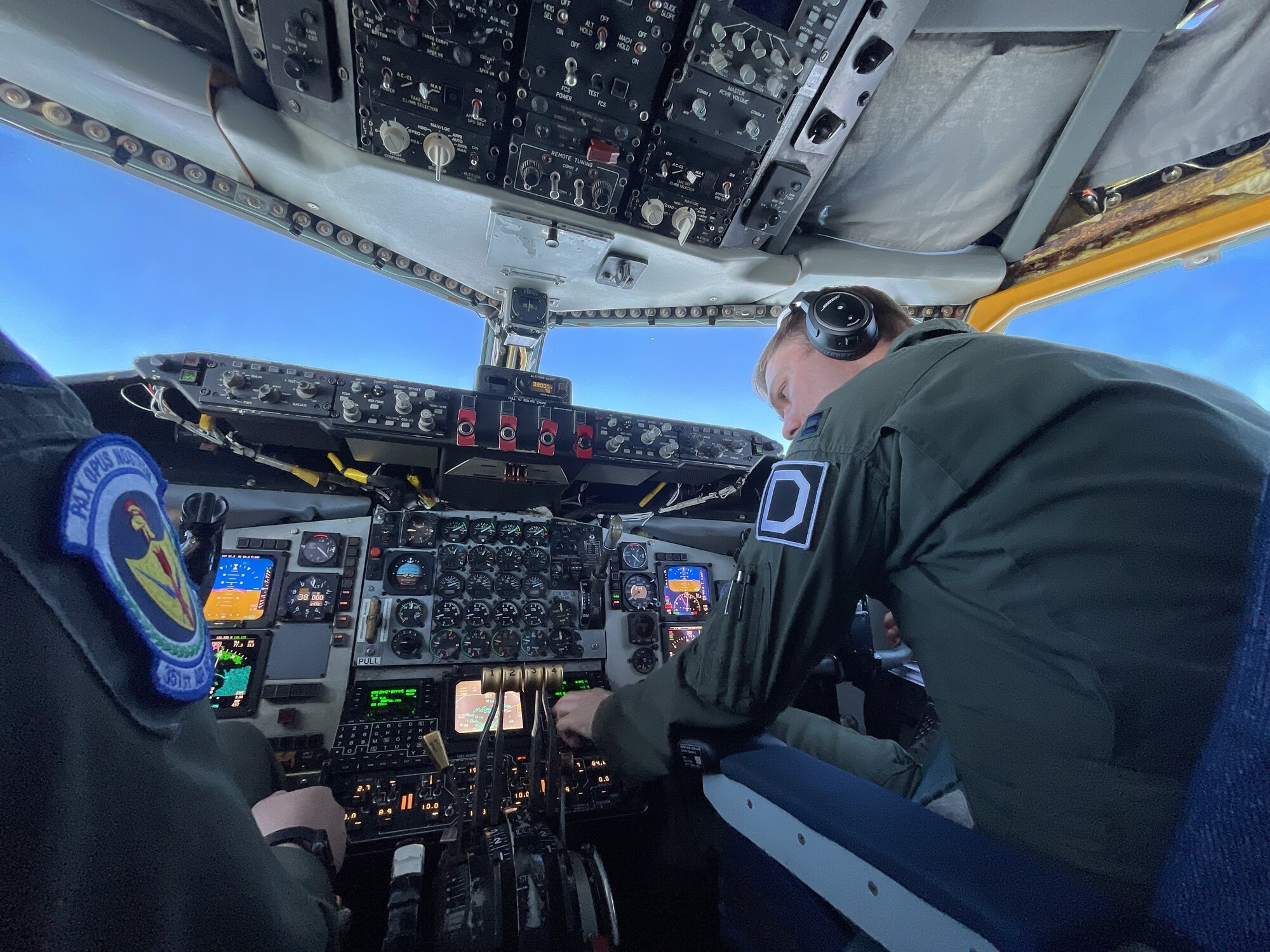 U.S. Air Force Capt. James Winegardner, 351st Air Refueling Squadron pilot, flies a KC-135 Stratotanker aircraft during a bomber task force mission over Europe, Sept. 8, 2021. The U.S. Air Force is engaged, postured, and ready with credible force to assure, deter, and defend in an increasingly complex security environment. (U.S. Air Force photo by Senior Airman Joseph Barron)