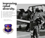 graphic of African American pilot posing in front of a T-6 Texan air frame with text stating "improving rated diversity.