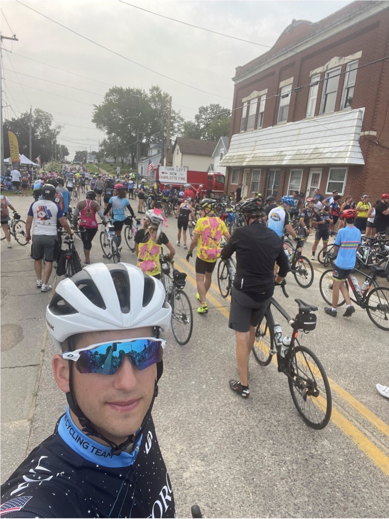 Photo of an Air Force Cycling Team member snapping a selfie during the Register’s Annual Great Bicycle Ride Across Iowa.