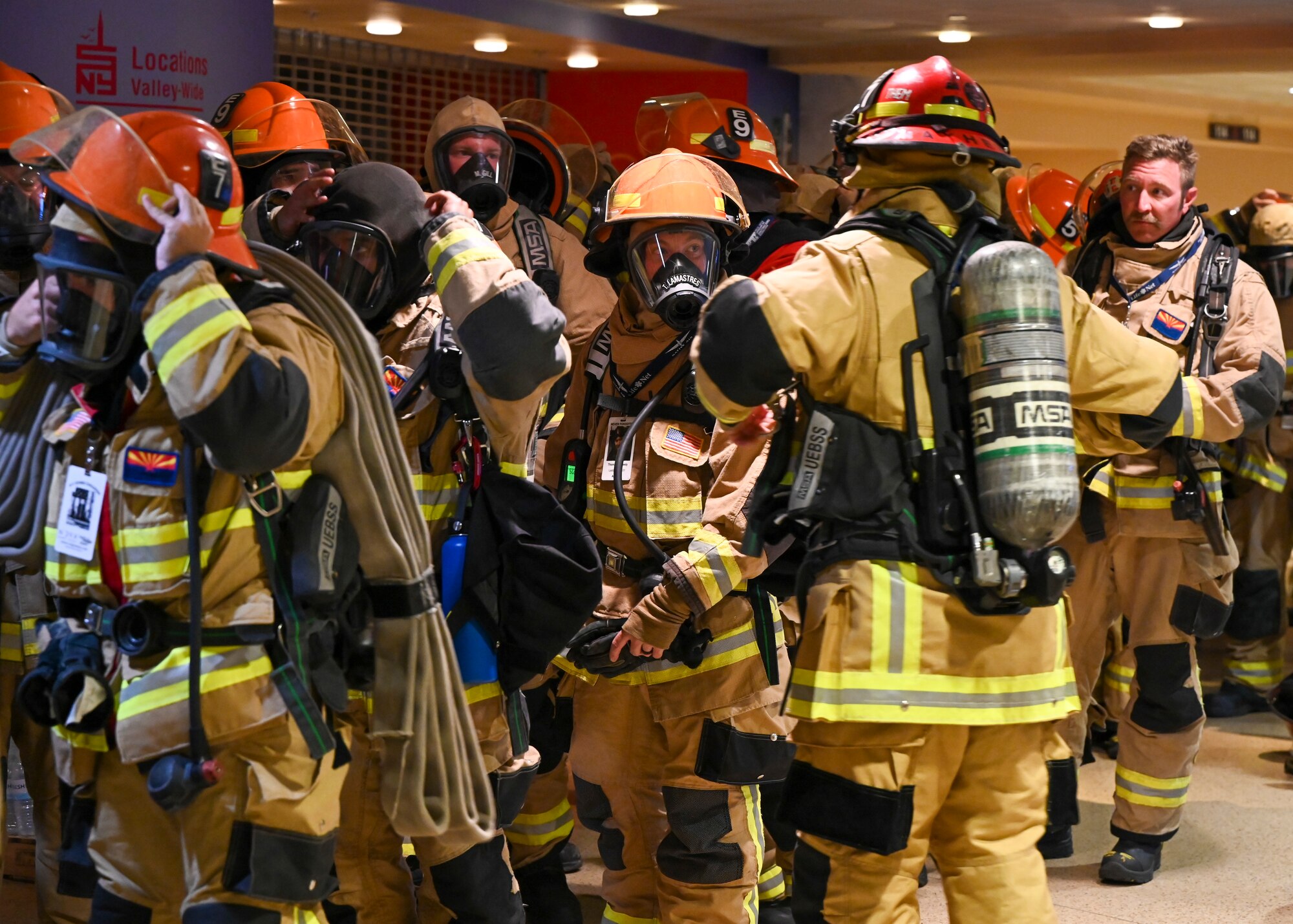 Firefighters prepare for the 9/11 Tower Challenge at Gila River Arena Sept. 11, 2021 in Glendale, Arizona.