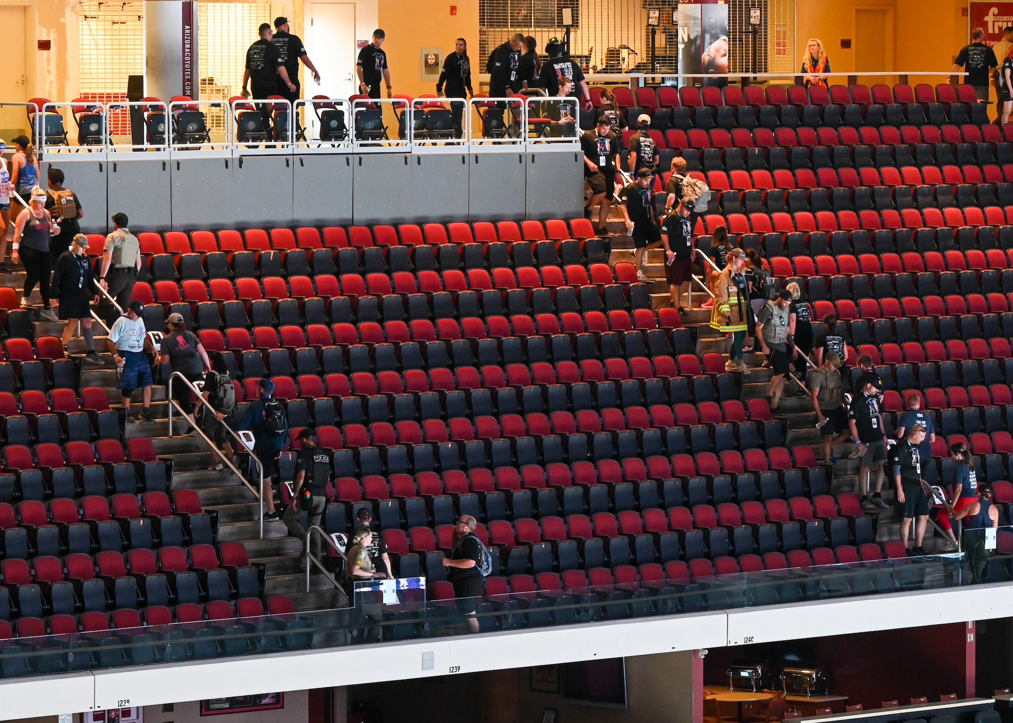 Participants of the 9/11 Tower Challenge walk up and down the steps at Gila River Arena Sept. 11, 2021, Glendale, Arizona.