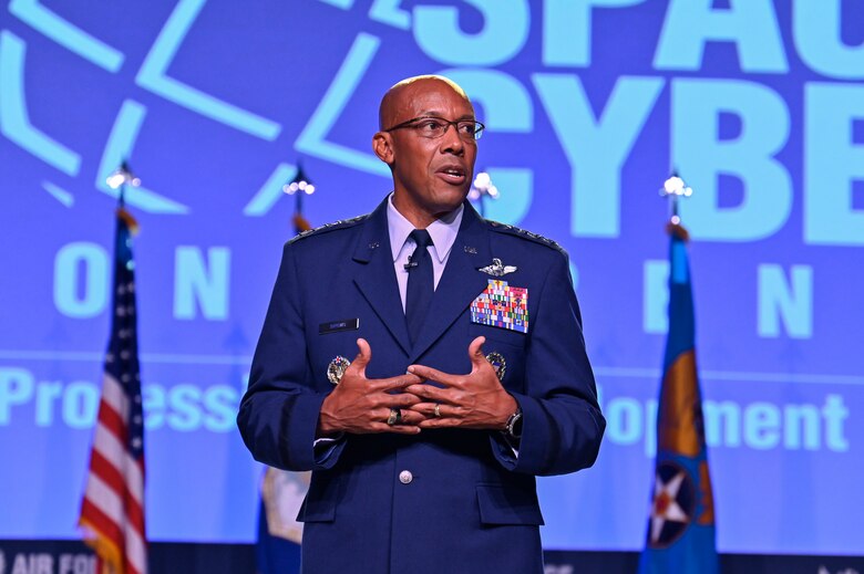 Air Force Chief of Staff Gen. CQ Brown, Jr. answers questions after delivering his 