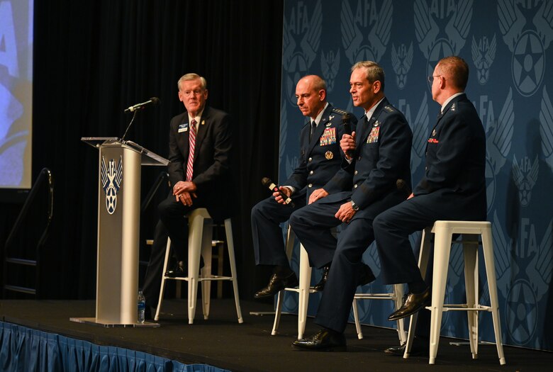 Gen. Ken Wilsbach, Pacific Air Forces commander, shared his commander’s perspective as a guest panelist for the Air Force Association’s Agile Combat Employment panel during Air Force Association’s Air, Space and Cyber Conference, Washington D.C., Sept. 20, 2021. The dispersal of forces in a hub and spoke model allows the U.S. Air Force to be more resilient and to challenge China in a matter that’s operationally unpredictable, but strategically predictable. (U.S. Air Force photo by Tech. Sgt. Jimmie D. Pike)